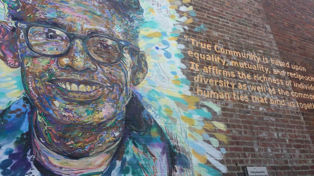 A mural features Durham hero Pauli Murray with a quote from the reverend.