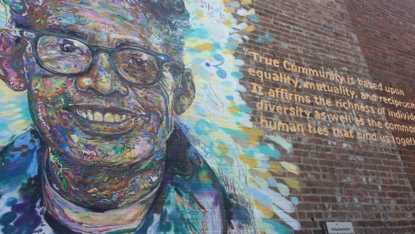 A mural features Durham hero Pauli Murray with a quote from the reverend.