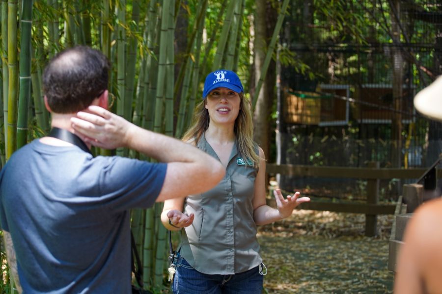 A guide at the Duke Lemur Center addresses guests in Durham, NC.