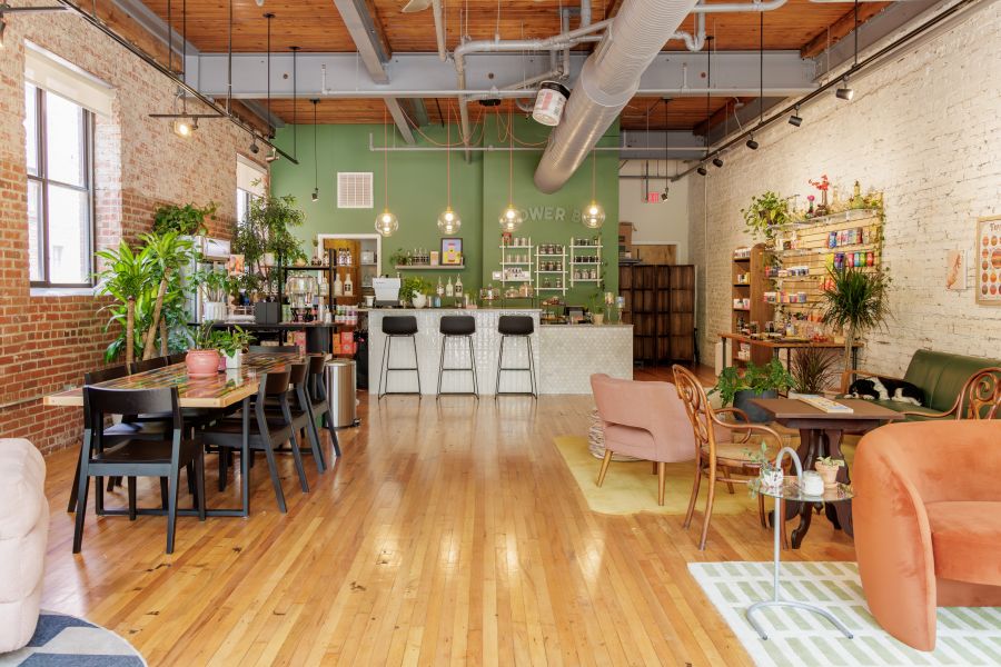 Sunlight illuminates the bar room at Redhead Hemp's Canna Cafe.