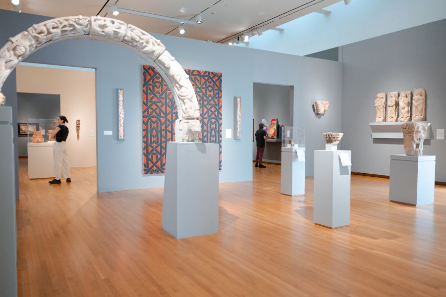 Museum goers view art in the Nasher Museum of Art in Durham.