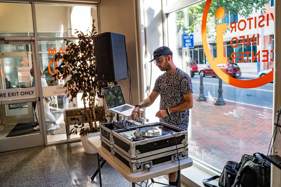A DJ plays a live set at Third Friday in Durham, NC.