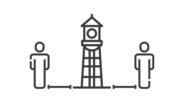 Icon of 2 people social distancing next to the Lucky Strike water tower